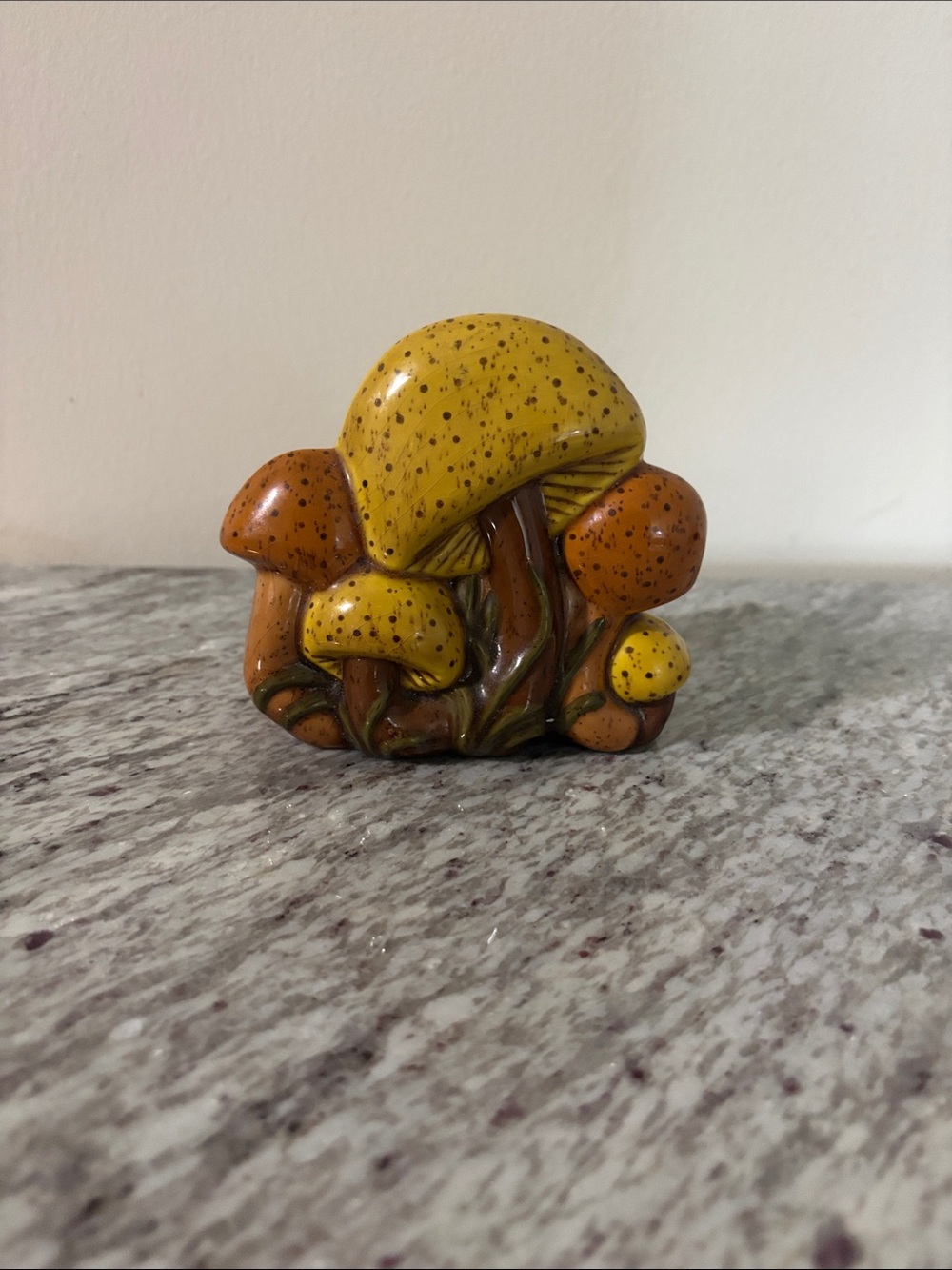 Yellow and Orange Mushroom Ceramic Figurine - Home Art Decor